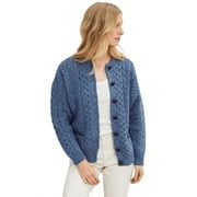 Aran 100% Merino Wool Women's Cardigan Sweater Button Up Cable Knit Lumber Jacket Made in Ireland