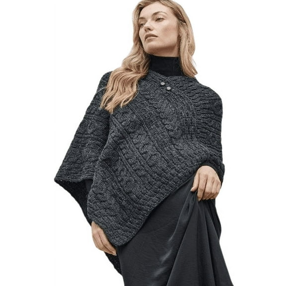 Aran Cable Knit Wool Poncho Irish Cape Made in Ireland, One Size