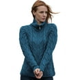 thumbnail image 1 of Aran Irish Merino Wool Zipper Cardigan Sweater Women's Knitted Jacket with Mock Turtleneck Made in Ireland, 1 of 4