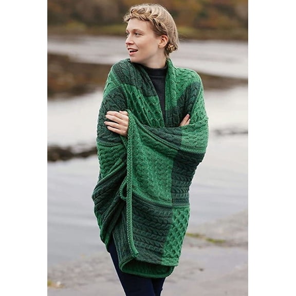 Aran Irish Patchwork Blanket 100% Premium Merino Wool Knitted Throw 66"x42" Made in Ireland by Aran Woollen Mills