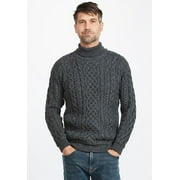 Aran Irish Traditional High Neck Sweater 100% SuperSoft Merino Wool Mens Cable Knitted Pullover Made in Ireland