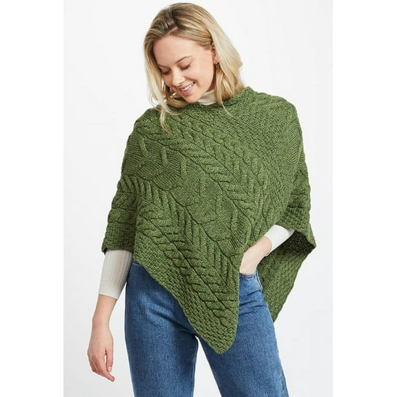 Aran Knitted Poncho Women's SuperSoft Merino Wool Irish Cape Made in Ireland, One Size