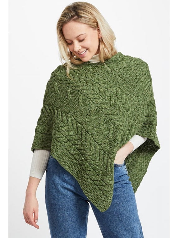 Aran Knitted Poncho Women's SuperSoft Merino Wool Irish Cape Made in Ireland, One Size