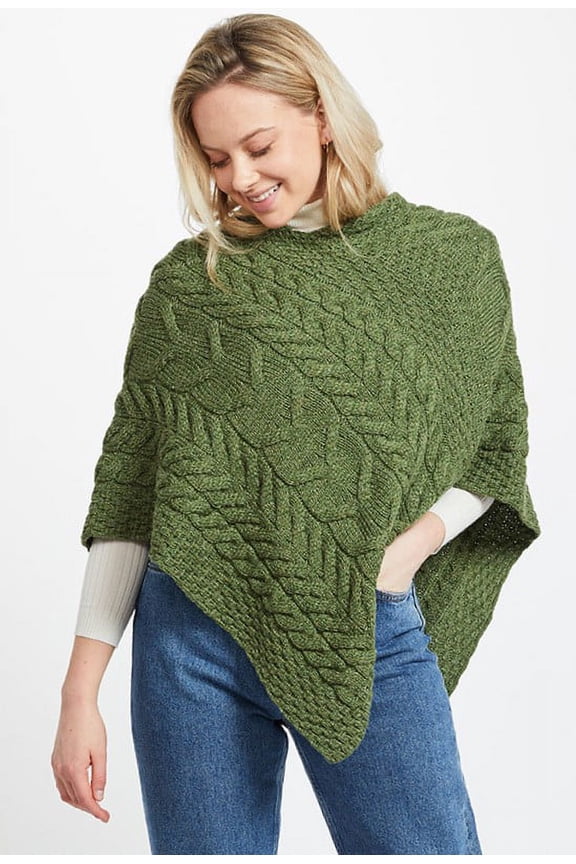 Aran Knitted Poncho Women's SuperSoft Merino Wool Irish Cape Made in Ireland, One Size