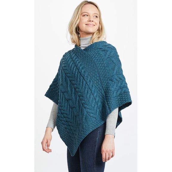 Aran Knitted Poncho Women's SuperSoft Merino Wool Irish Cape Made in Ireland, One Size