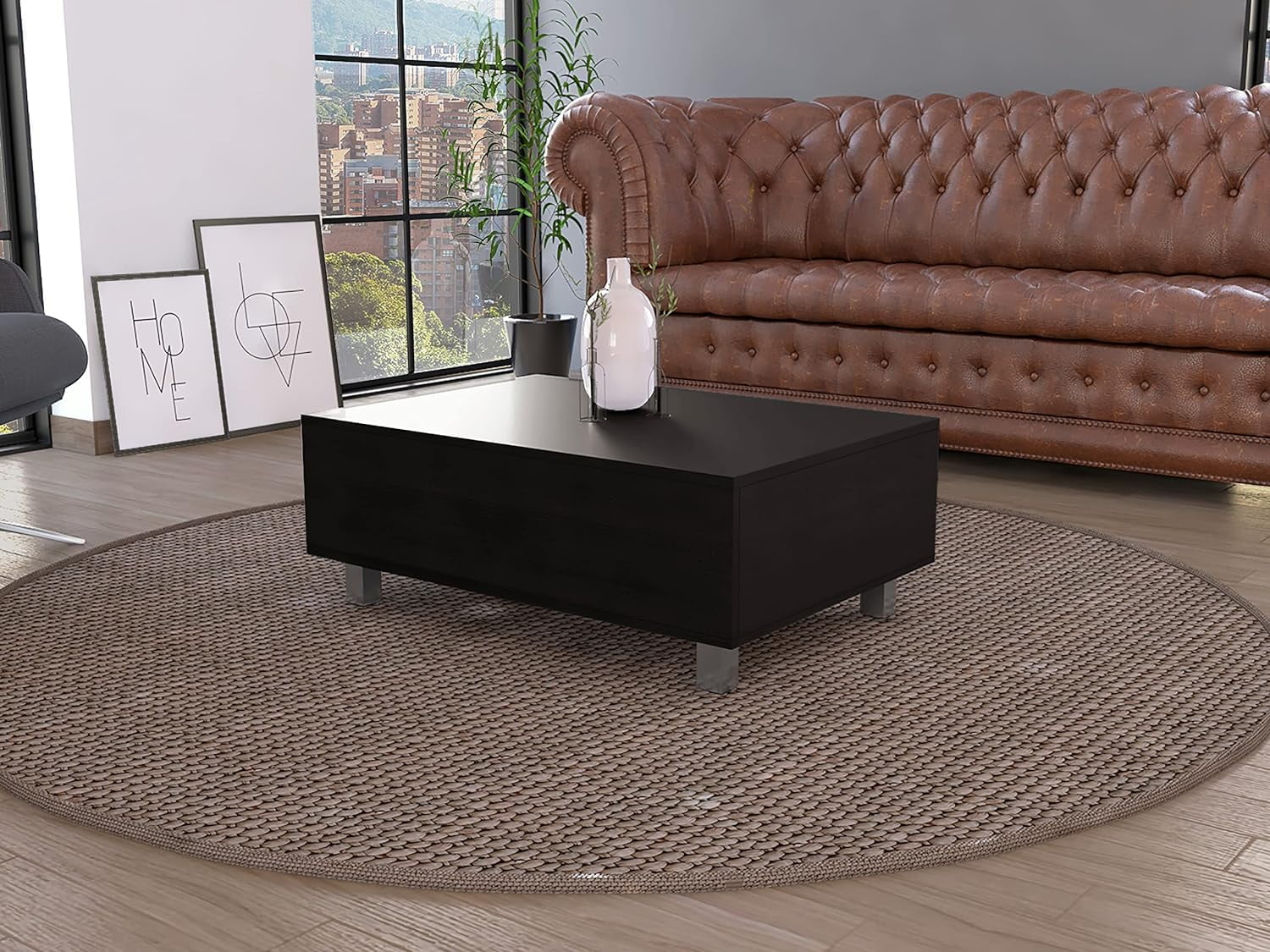Aran Lift Top Coffee Table With Concealed Storage And 4 Legs, Black