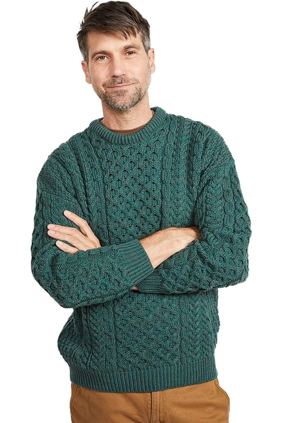 Aran Men's Fisherman Sweater 100% Irish Merino Wool Traditional Pullover Made in Ireland