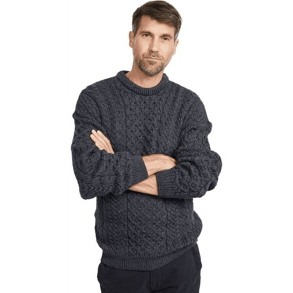 Aran Men's Fisherman Sweater 100% Irish Merino Wool Traditional Pullover Made in Ireland
