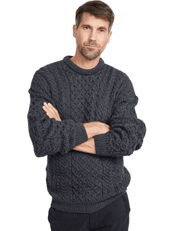 Aran Men's Fisherman Sweater 100% Irish Merino Wool Traditional Pullover Made in Ireland