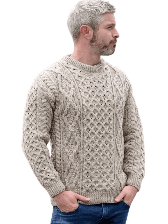 Aran Men's Irish Wool Traditional Sweater Cable Knitted Pullover Made in Ireland
