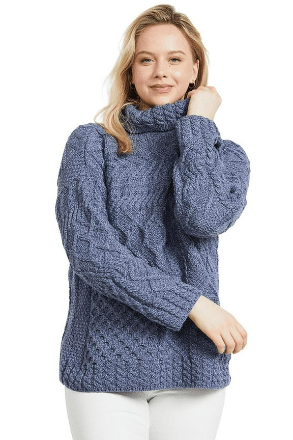 Aran Merino Wool Irish Sweater Patchwork Oversized Women's Chunky Knit Jumper Made in Ireland