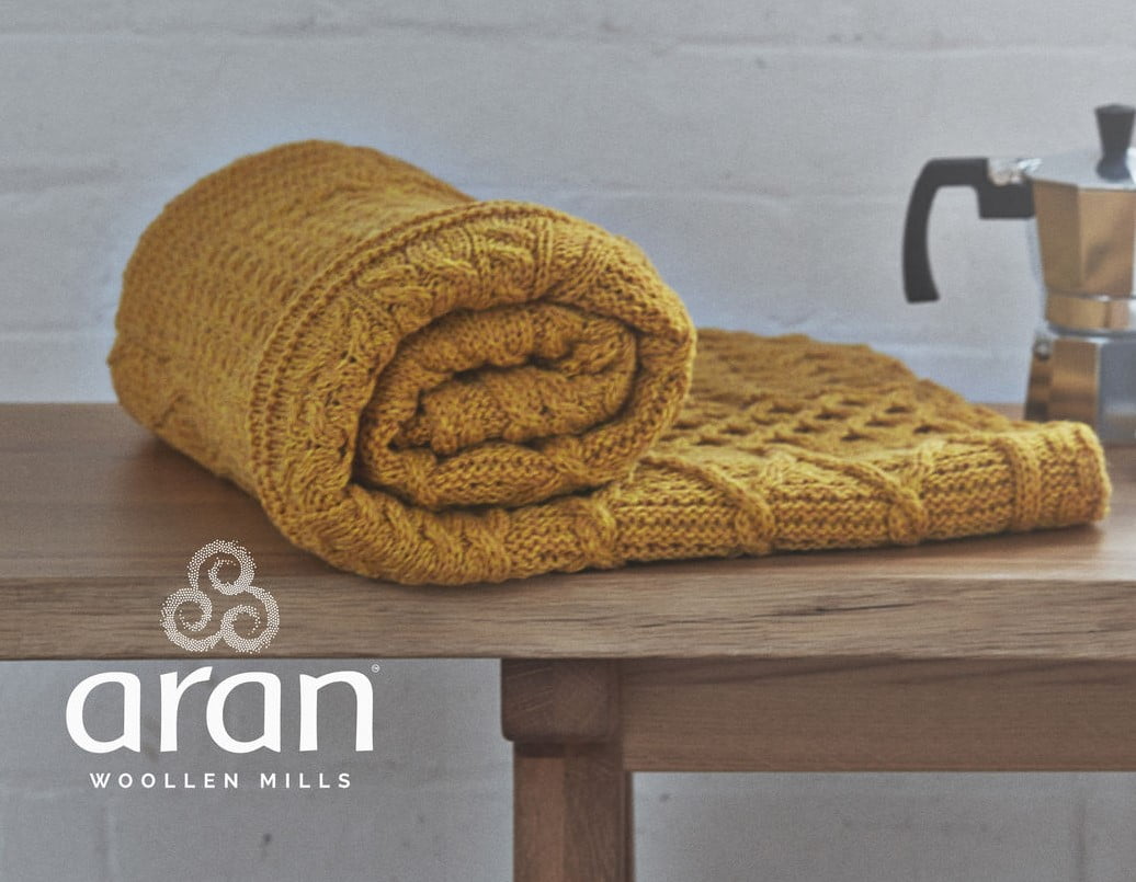 Goldenrod Aran Patchwork Merino Wool Throw Blanket 42" x 60"