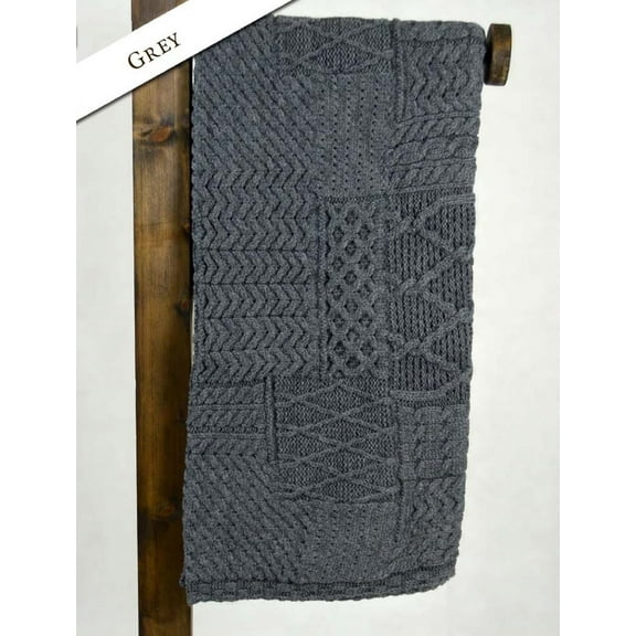 Aran Patchwork Throw 100% Premium Merino Wool Blanket 60" x 42" Made in Ireland by Aran Woollen Mills