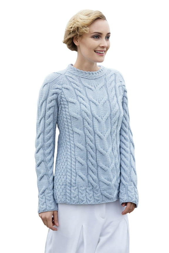 Aran Raglan Super Soft Merino Wool Sweater Women's Irish Cable Knitted Pullover Made in Ireland