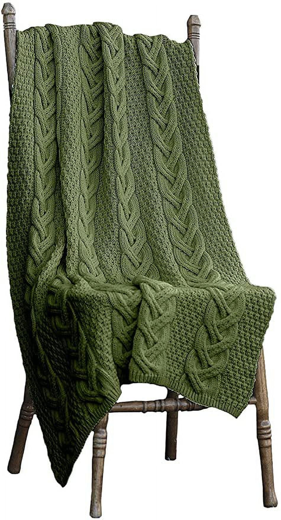 Army Green Knitted Merino Wool Throw Blanket 40" x 60"