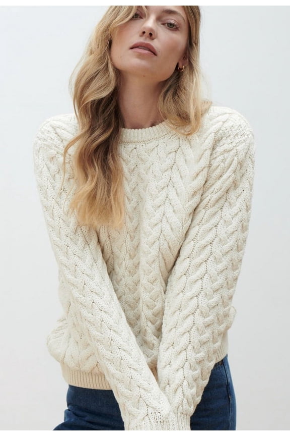 Aran SuperSoft Merino Wool Sweater Women`s Irish Cable Knitted Pullover Jumper Made in Ireland