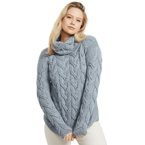 Aran Supersoft Chunky Sweater 100 % Premium Merino Wool Women's Cowl Neck Jumper Cable Knitted Pullover Made in Ireland