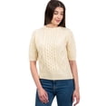 thumbnail image 1 of Aran Traditional Short Sleeve Sweater 100% Merino Wool Women's Cable Knit Pullover Made in Ireland, 1 of 6