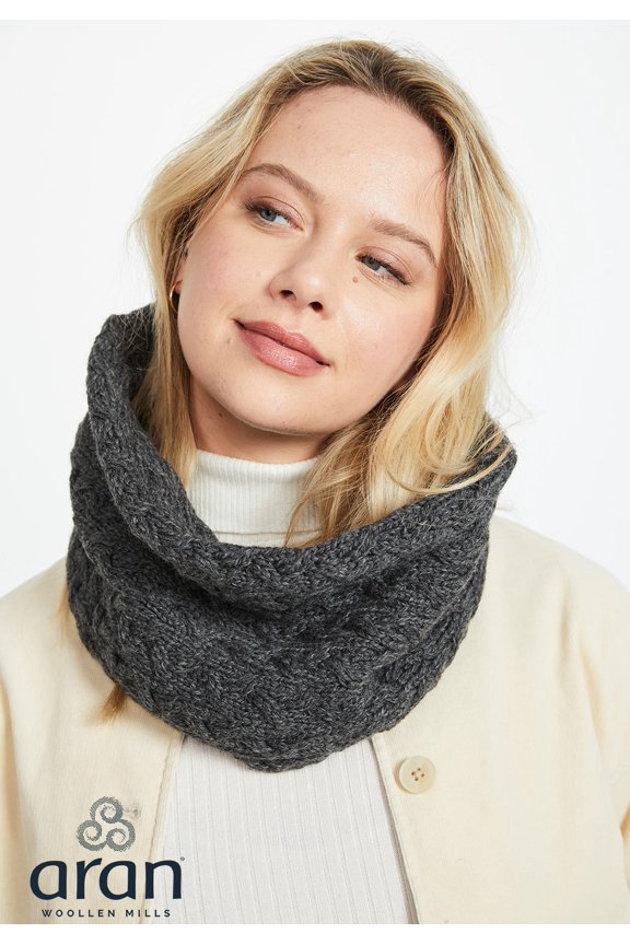 100% Merino Wool Women's Irish Snood Infinity Cable Knit Scarf Made in Ireland