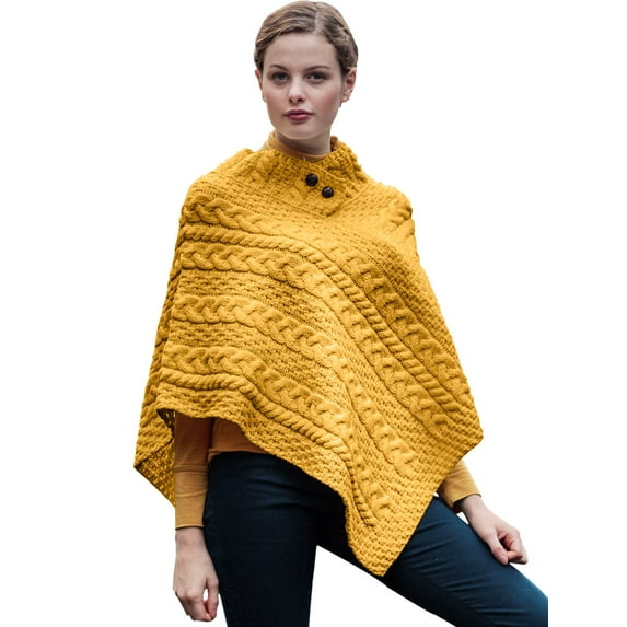 Aran Woollen Mills 100% Premium Soft Merino Wool Women`s Poncho Sweater Irish Cape One Size Made in Ireland