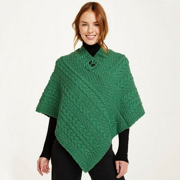 Aran Woollen Mills 100% Premium Soft Merino Wool Women`s Poncho Sweater Irish Cape One Size Made in Ireland