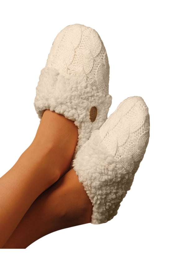 Adult Knitted Slip On Slipper with Button Detail (Large 8-9) Made in Ireland