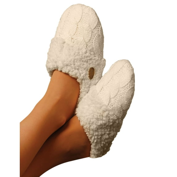 Aran Woollen Mills Adult Knitted Slip On Slipper with Button Detail (Medium 6-7) Made in Ireland