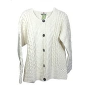 Aran Woollen Mills Button Up Cable Knitted Cardigan Sweater 100% Premium Soft Merino Wool Women`s Jacket Made in Ireland