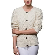 Aran Woollen Mills Button Up Cable Knitted Cardigan Sweater 100% Premium Soft Merino Wool Women`s Jacket Made in Ireland
