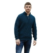 Aran Woollen Mills Button-Up Collar Cardigan Sweater Celtic Troyer 100٪ Premium Merino Wool Jumper Men`s Pullover Made in Ireland