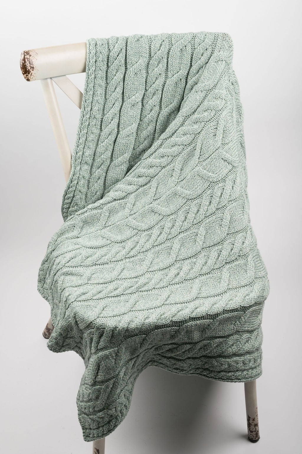 Aran Woollen Mills Cable Knit Throw Blanket - 100% Supersoft Merino Wool, 40" X 60", Made In Ireland