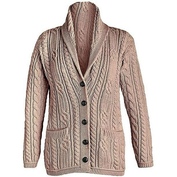 Aran Woollen Mills Cable Knitted Shawl Cardigan Sweater 100% Premium SuperSoft Merino Wool Women's Jacket Made in Ireland