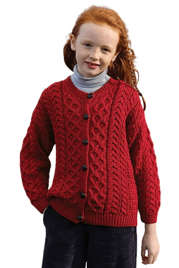 Cardigan Sweater for Kids 100% Premium Soft Merino Wool Cable Knitted Made in Ireland