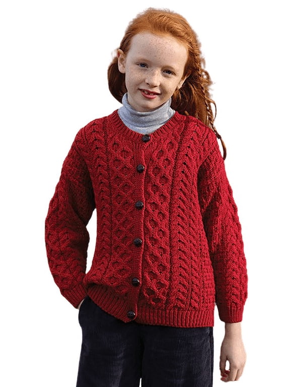 Cardigan Sweater for Kids 100% Premium Soft Merino Wool Cable Knitted Made in Ireland