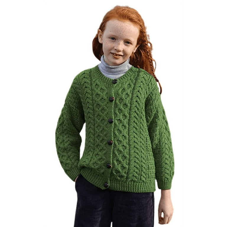 Aran Woollen Mills Cardigan Sweater for Kids 100% Premium Soft Merino Wool  Cable Knitted Made in Ireland