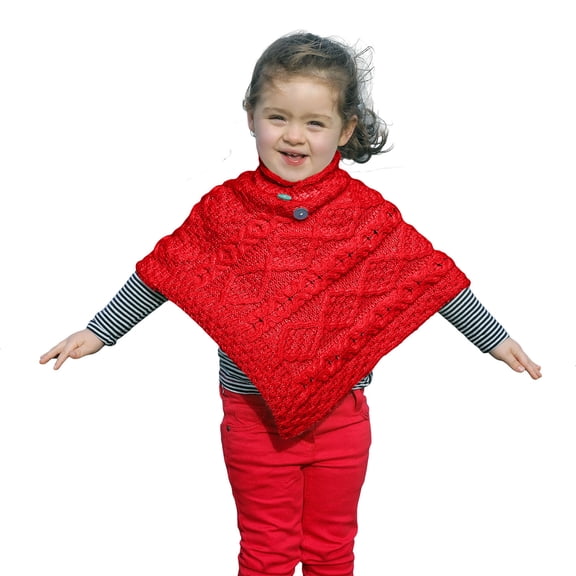 Aran Woollen Mills Childs Merino Wool Mock Neckline Button Poncho