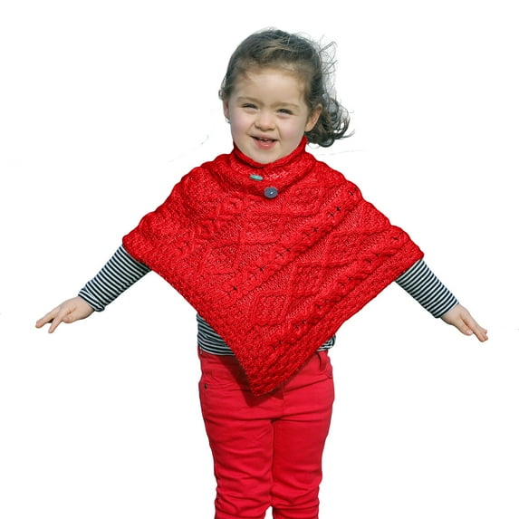 Aran Woollen Mills Childs Merino Wool Mock Neckline Button Poncho