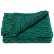 Aran Woollen Mills Irish Cable Knit Blanket Celtic Throw 100% Merino Wool 40"x 55" (Green) Made in Ireland