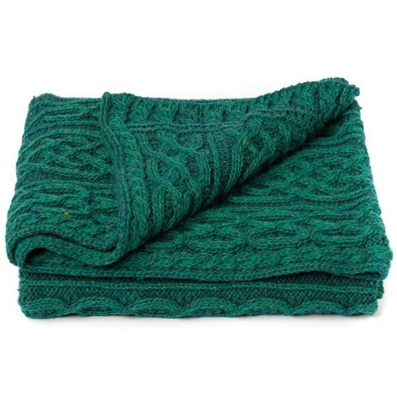 Aran Woollen Mills Irish Cable Knit Blanket Celtic Throw 100% Merino Wool 40"x 55" (Green) Made in Ireland