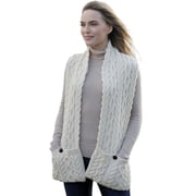 Aran Woollen Mills Irish Pocket Scarf with Button 100% Premium Soft Merino Wool Knitted Wrap Stitching Patterns Made in Ireland