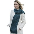 thumbnail image 1 of Aran Woollen Mills Irish Traditional Scarf Cold Weather Knit Wrap for Women 100% Premium Soft Merino Wool Made in Ireland | Blue, 1 of 3