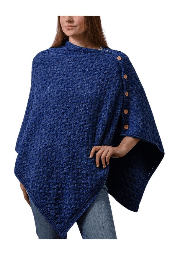 Knitted Poncho 100% Premium Soft Merino Wool Buttoned Irish Cape One Size Made in Ireland
