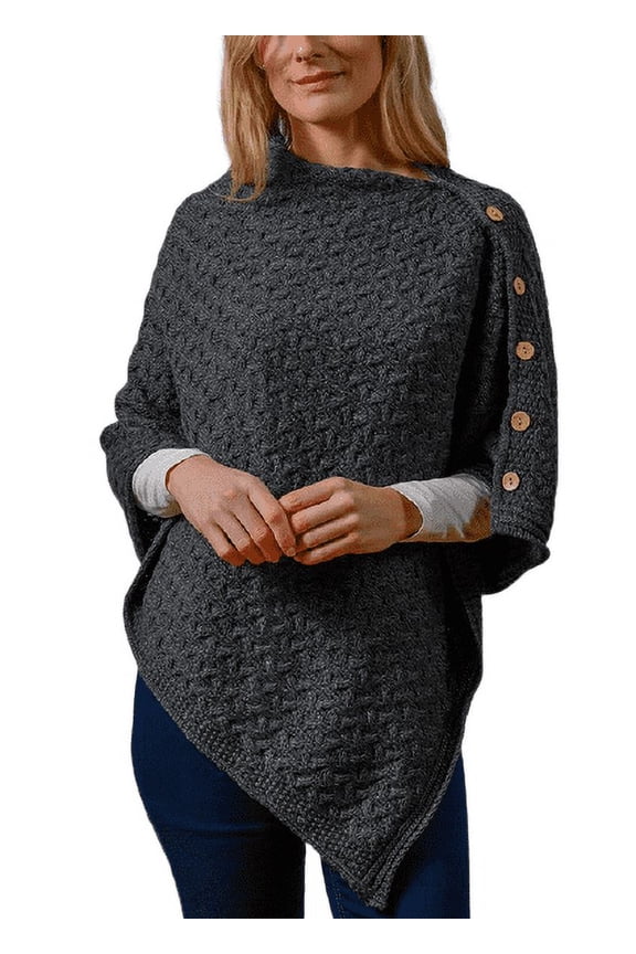 Knitted Poncho 100% Premium Soft Merino Wool Buttoned Irish Cape One Size Made in Ireland