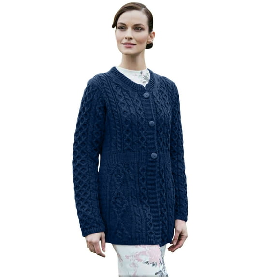 Aran Woollen Mills Ladies A Line Aran Wool Sweater Cardigan