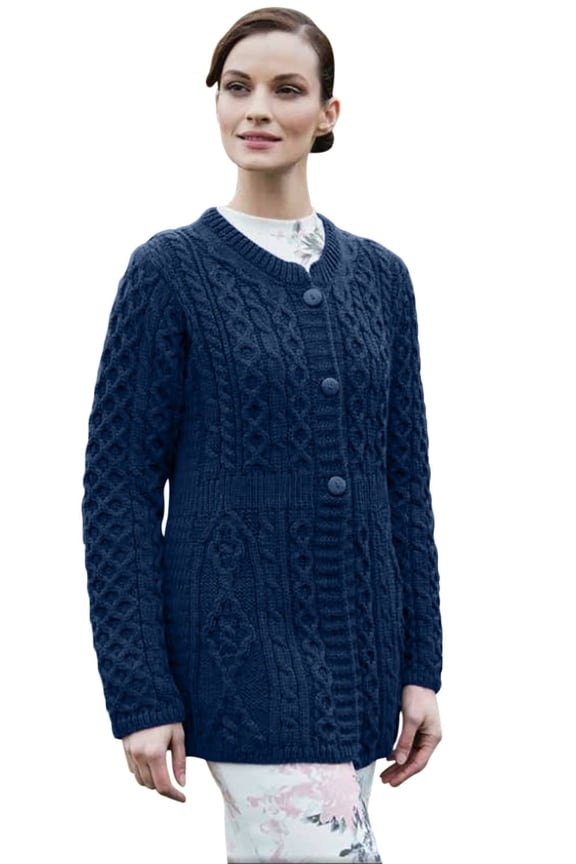 Ladies A Line Aran Wool Sweater Cardigan