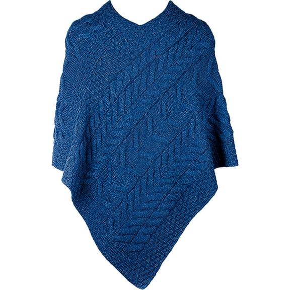 Aran Woollen Mills Ladies Apparel Poncho Sweater Wool Cape Blue 75cm x 90cm