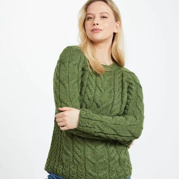 Aran Woollen Mills Meadow Green Pullover Crew Neck Sweater, Women's Medium