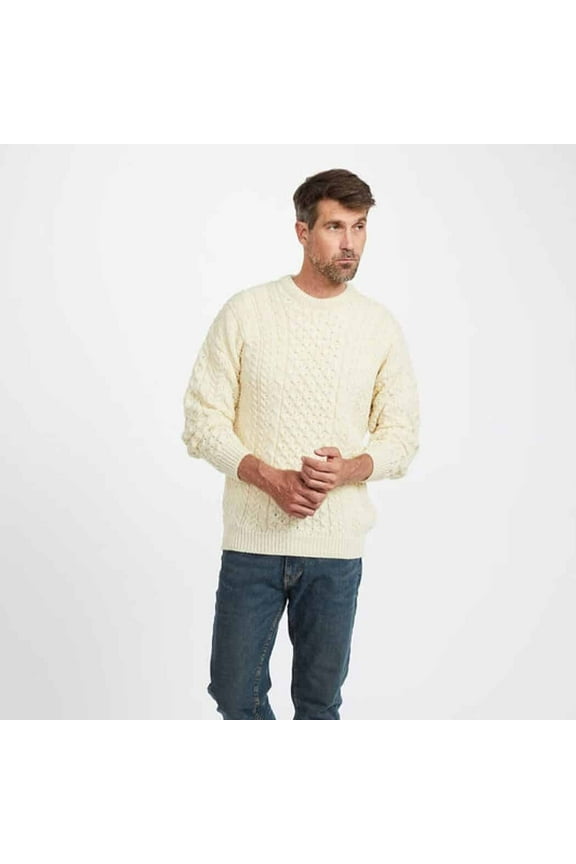 Men's 100% Wool Irish Cable Knit Fisherman Sweater Pullover Made in Ireland
