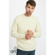 Aran Woollen Mills Mens 100% Wool Irish Cable Knit Fisherman Sweater Pullover Made in Ireland