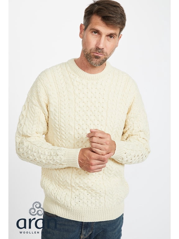 Men's 100% Wool Irish Cable Knit Fisherman Sweater Pullover Made in Ireland